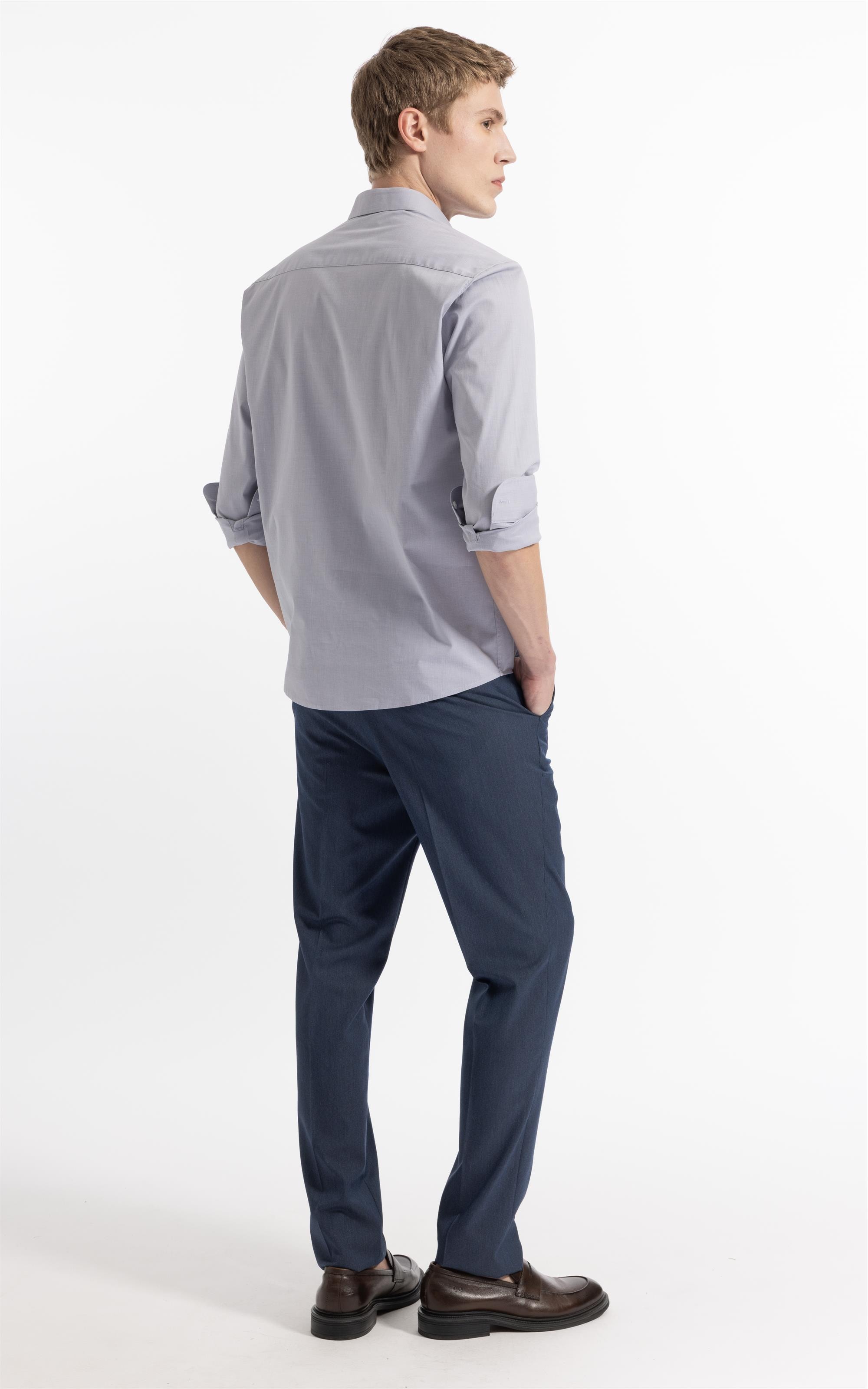 Camisa Ly Fil a Fil Slim Shanghai Ml Cinza Claro