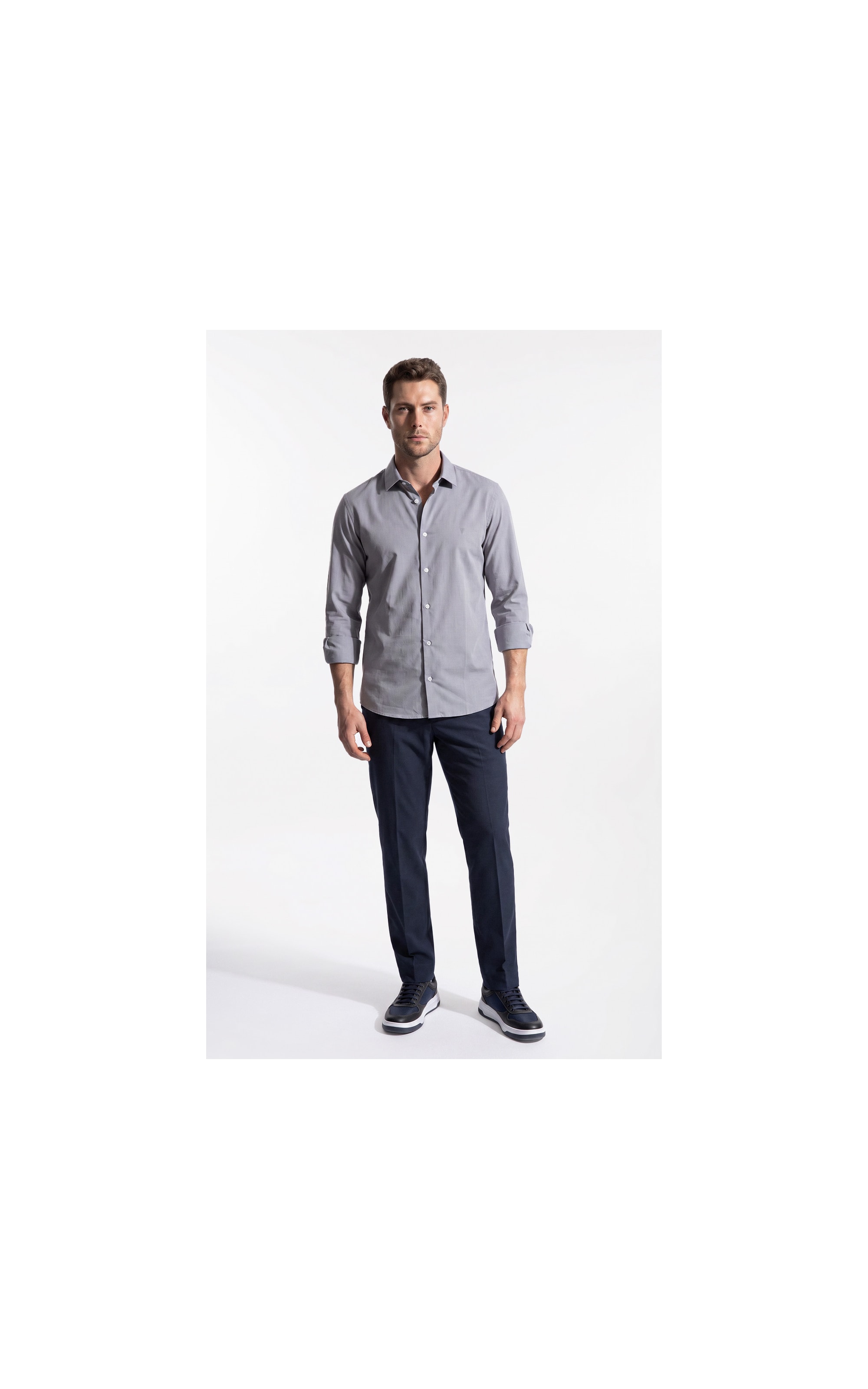 Camisa Ly Fil a Fil Slim Shanghai Ml Cinza Claro