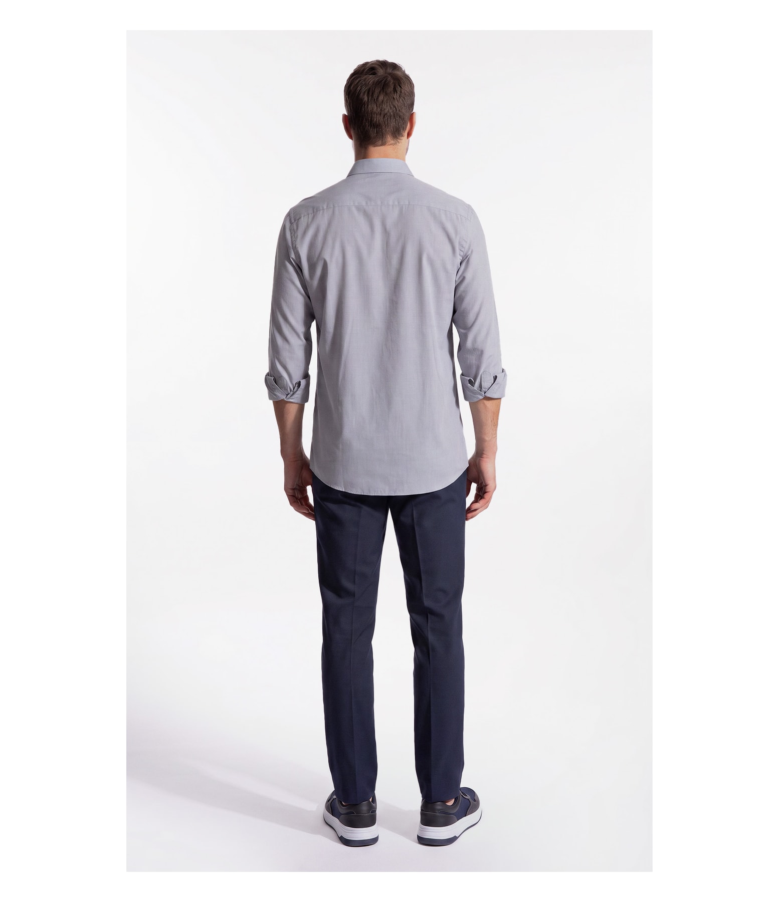 Camisa Ly Fil a Fil Slim Shanghai Ml Cinza Claro