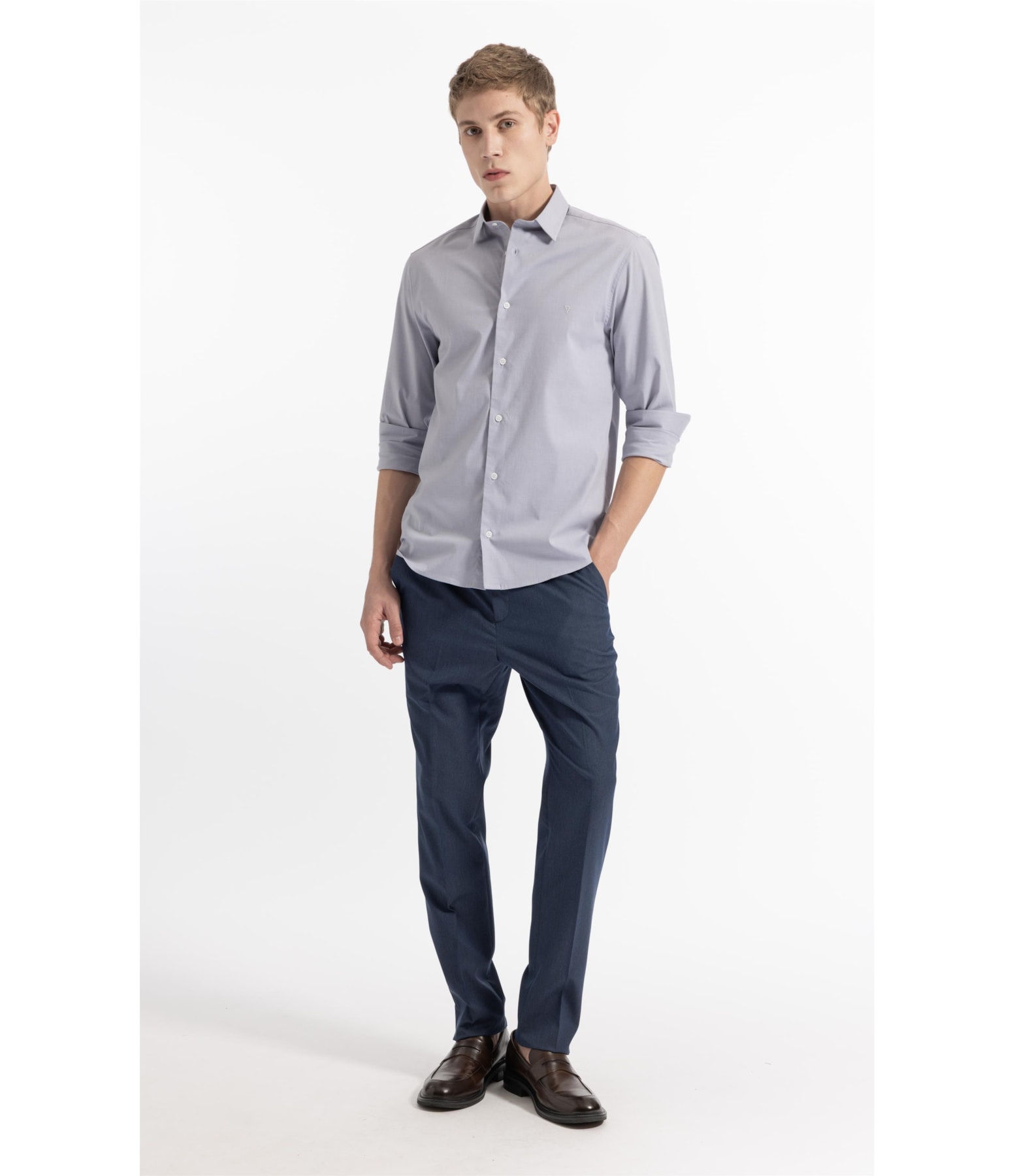 Camisa Ly Fil a Fil Slim Shanghai Ml Cinza Claro