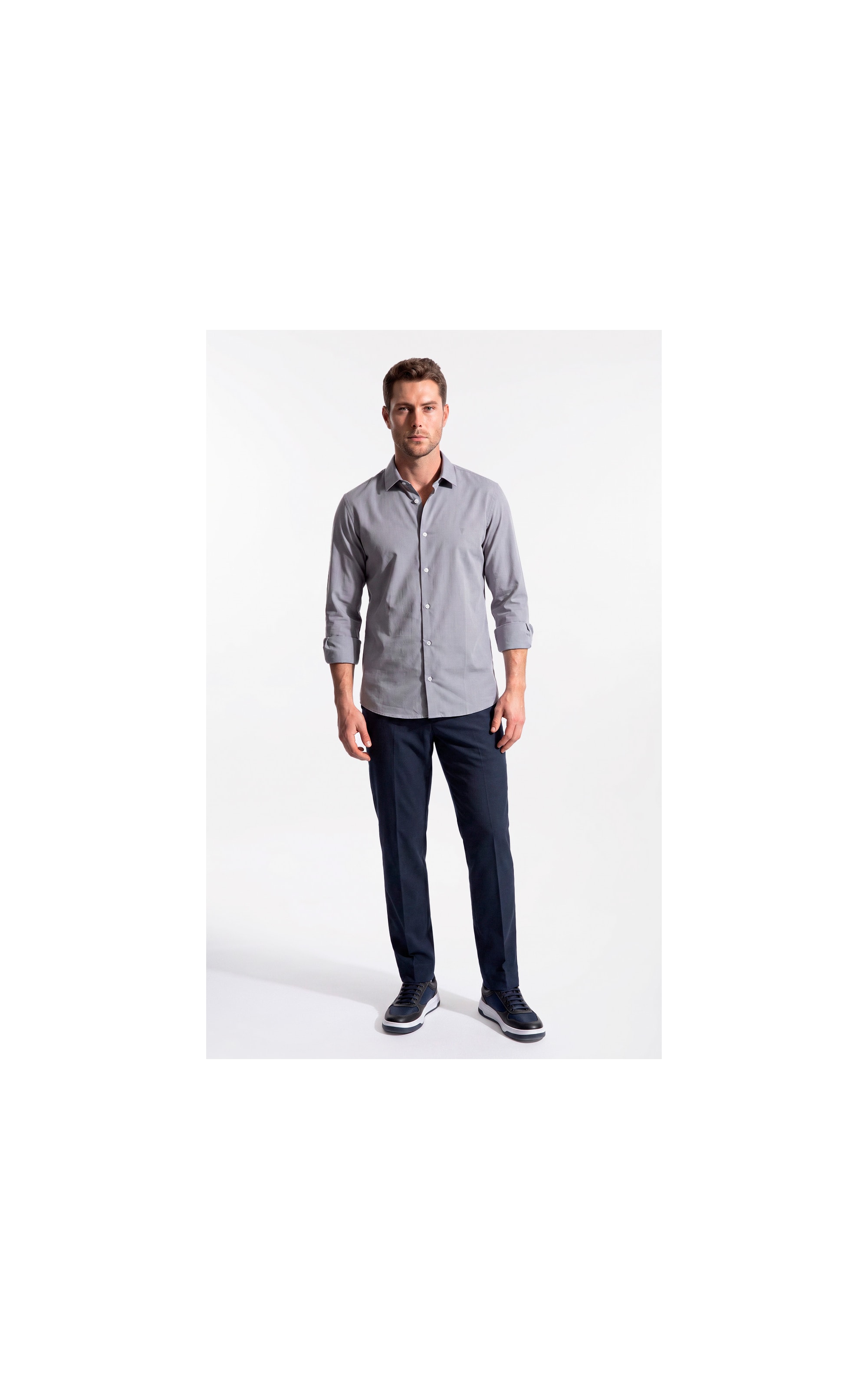 Camisa Ly Fil a Fil Slim Shanghai Ml Cinza Claro