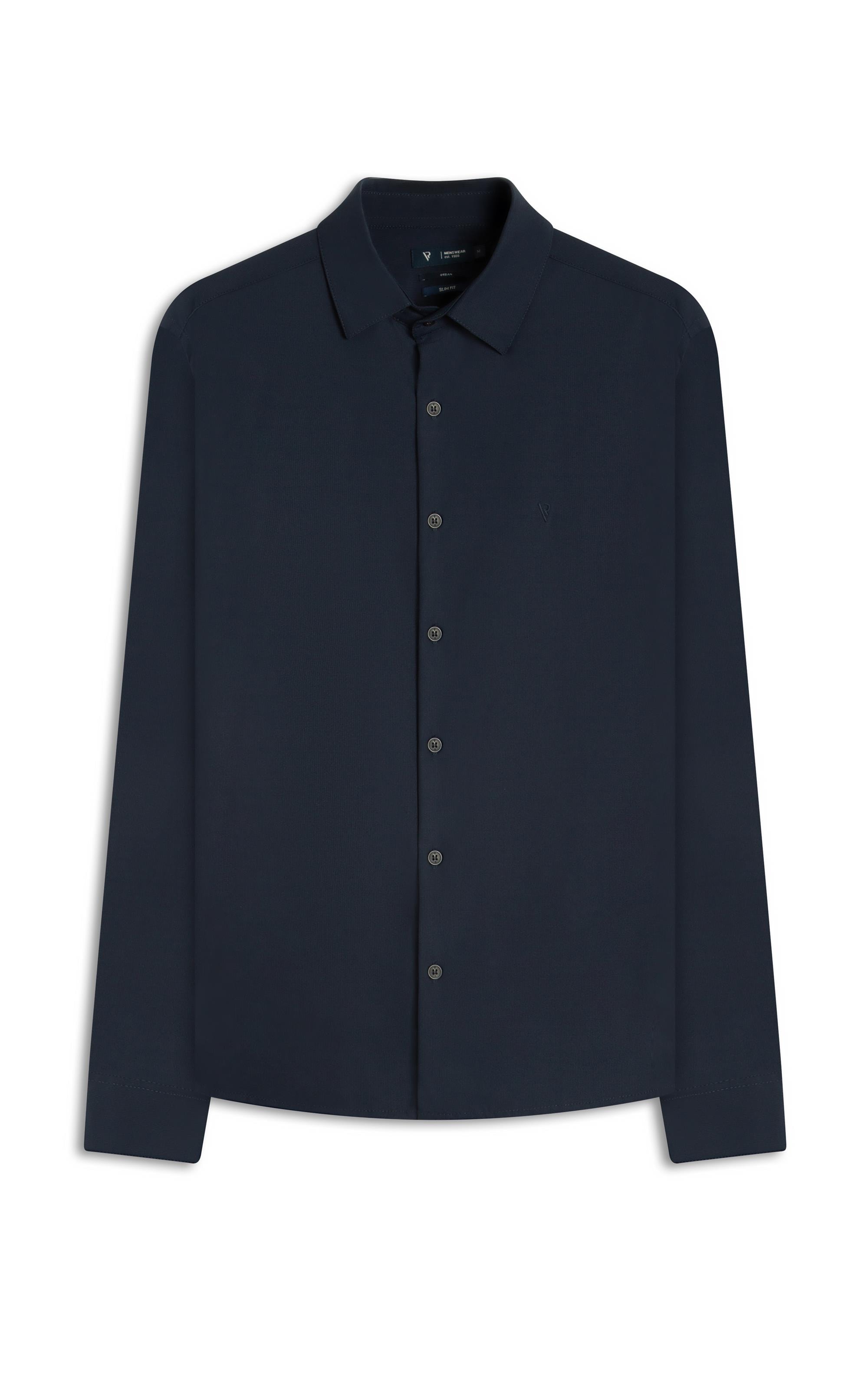 Camisa Malha Lisa Micro Desen Slim Ct Dark Navy