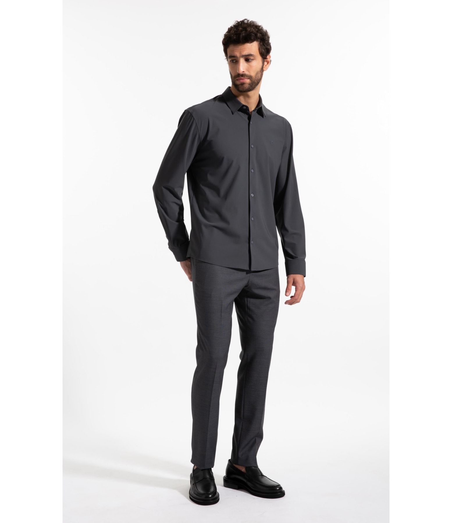 Camisa Micro Stripes Active Slim Fusioned Ml Grafite