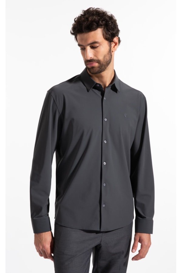 Camisa Micro Stripes Active Slim Fusioned Ml Grafite