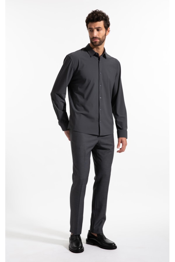 Camisa Micro Stripes Active Slim Fusioned Ml Grafite