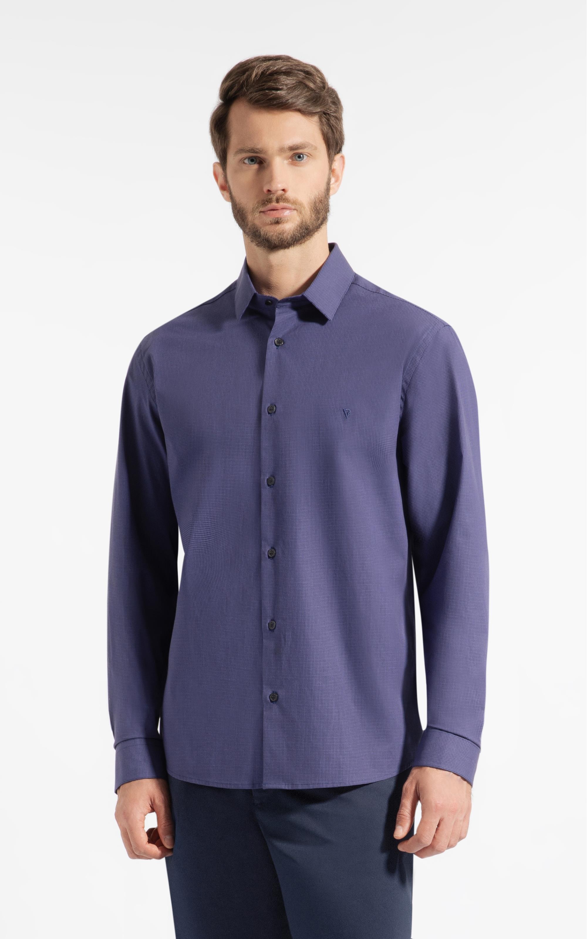 Camisa Micro Xadrez Ravello Slm Shang Dark Navy