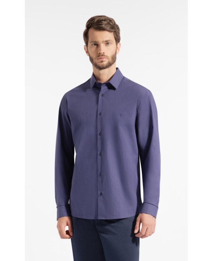 Camisa Micro Xadrez Ravello Slm Shang Dark Navy