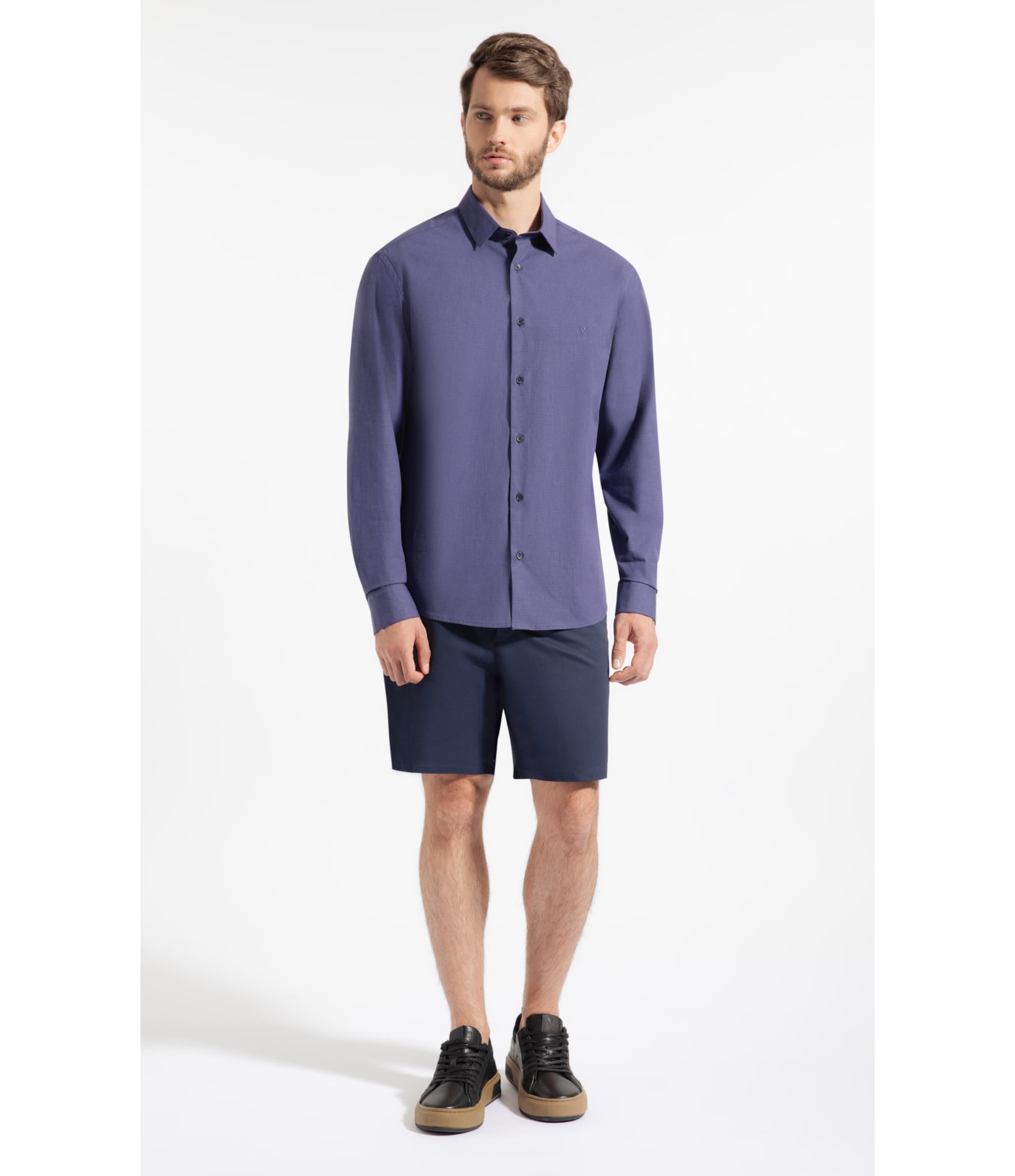 Camisa Micro Xadrez Ravello Slm Shang Dark Navy