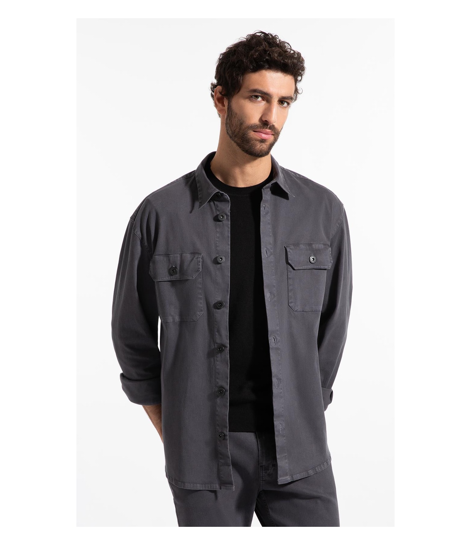 Camisa Overshirt Lorenzo (Irish) Ml Cinza Medio