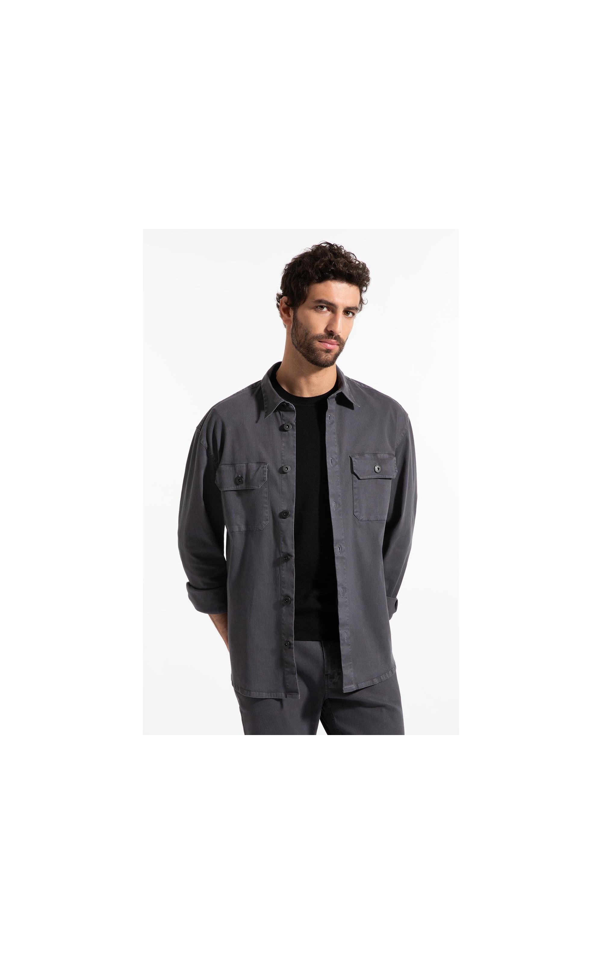 Camisa Overshirt Lorenzo (Irish) Ml Cinza Medio