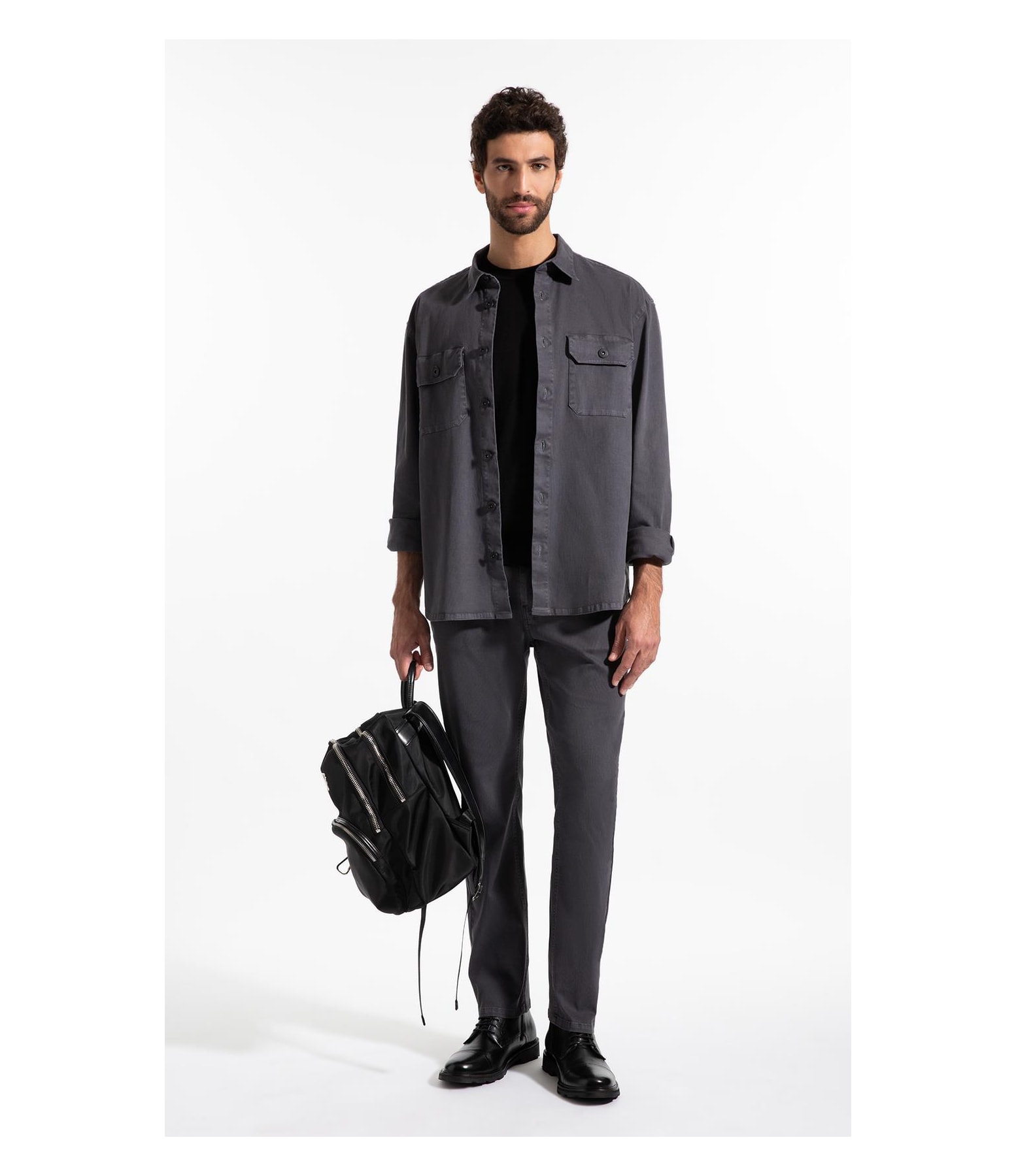 Camisa Overshirt Lorenzo (Irish) Ml Cinza Medio