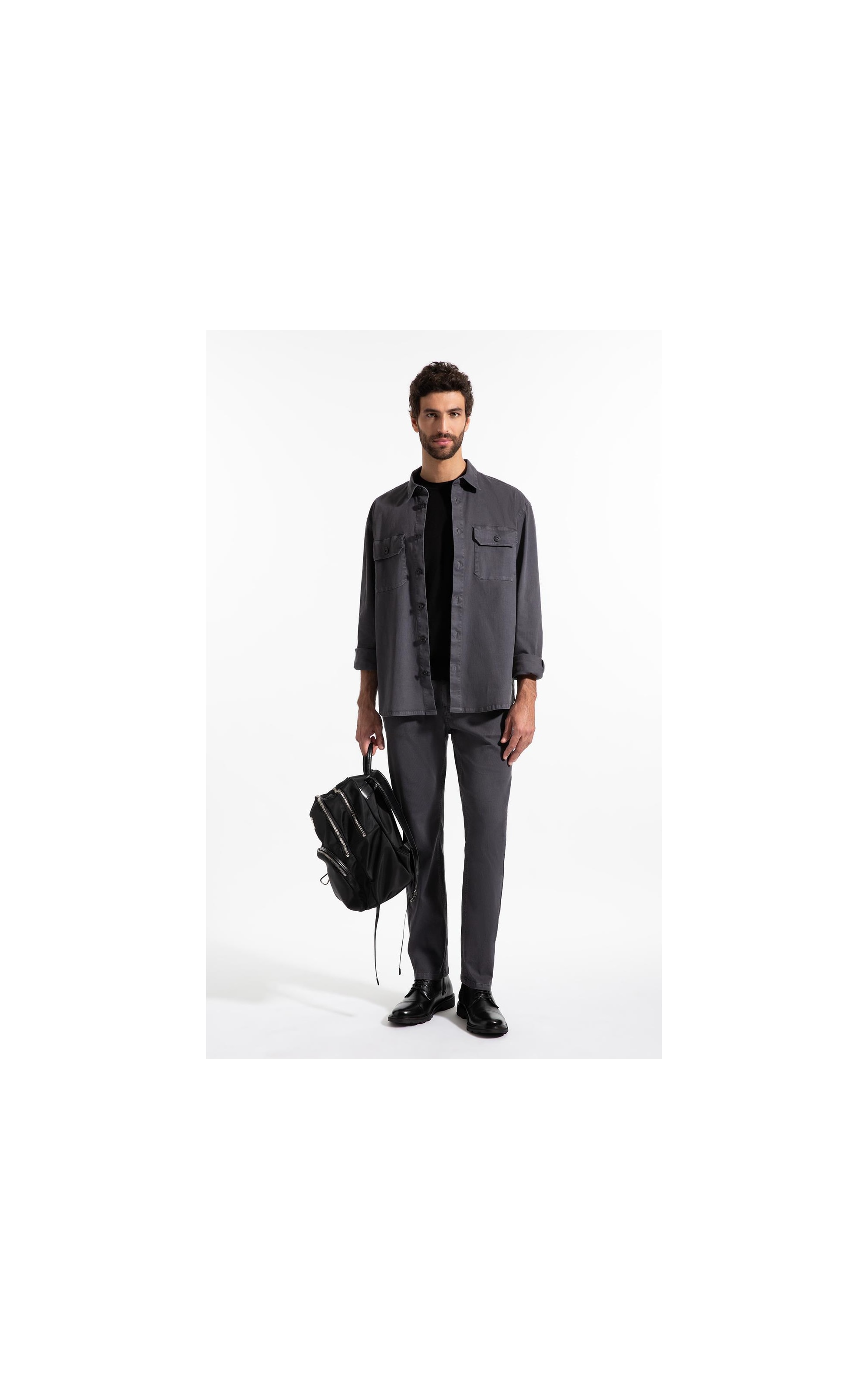 Camisa Overshirt Lorenzo (Irish) Ml Cinza Medio