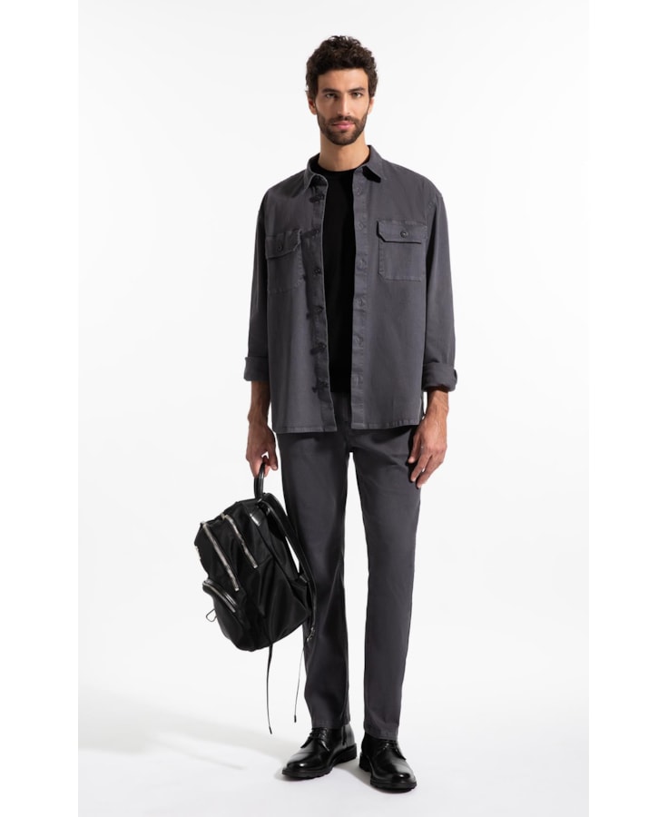 Camisa Overshirt Lorenzo (Irish) Ml Cinza Medio