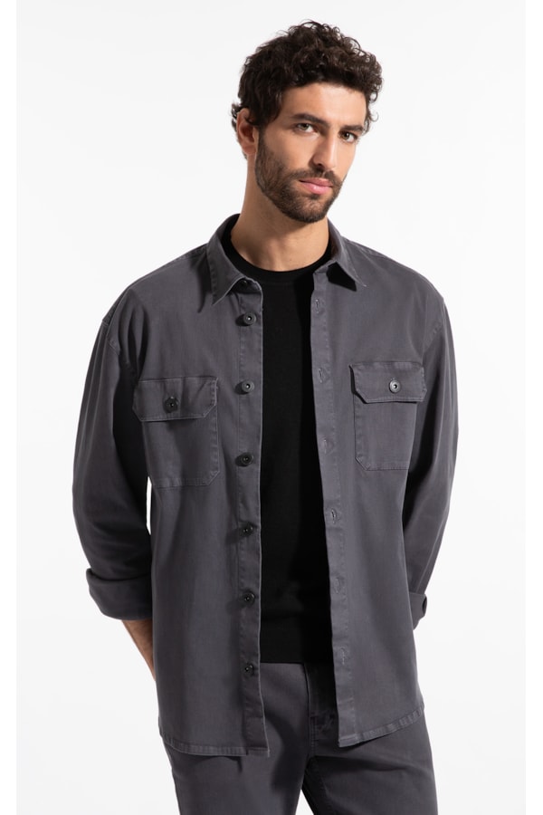 Camisa Overshirt Lorenzo (Irish) Ml Cinza Medio