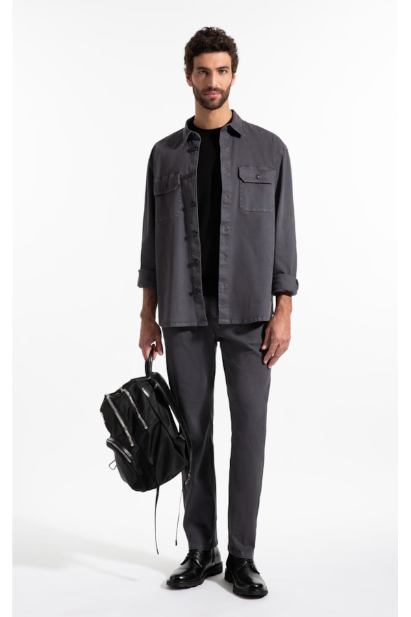 Camisa Overshirt Lorenzo (Irish) Ml Cinza Medio