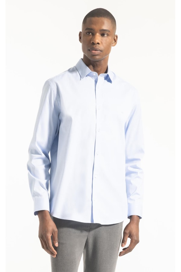 Camisa Pin Point Slim Shangai Azul Claro