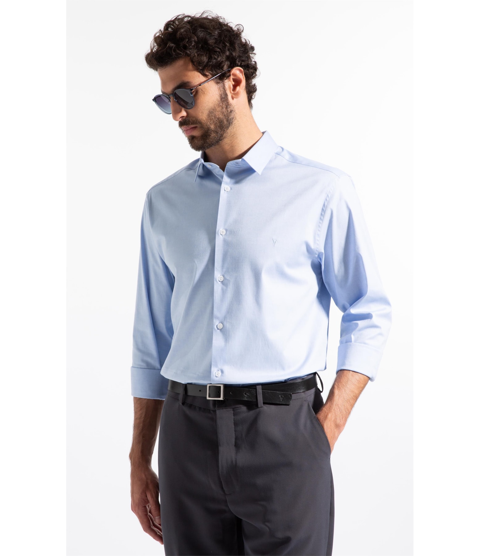 Camisa Pin Point Slim Shangai Azul Claro
