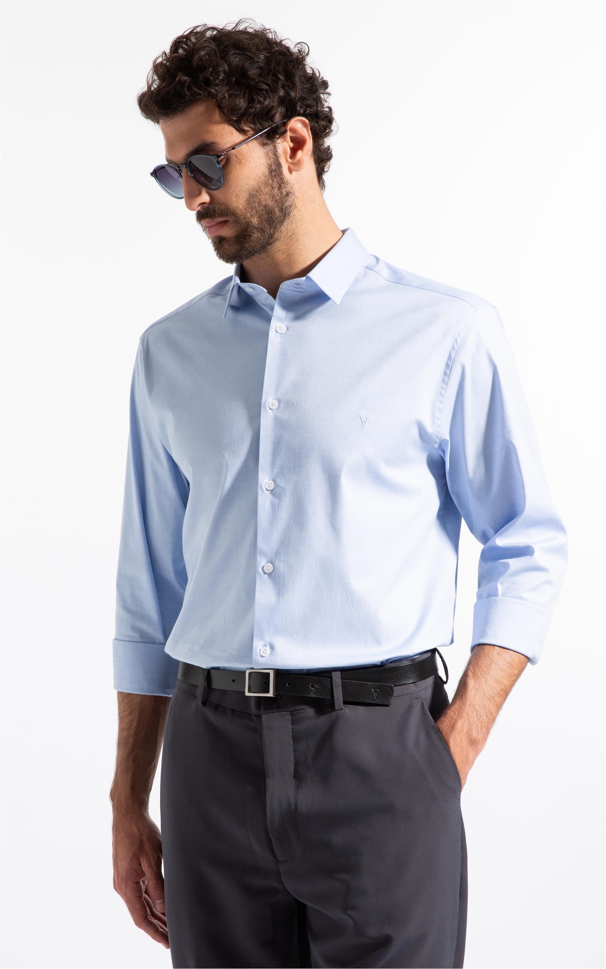 Camisa Pin Point Slim Shangai Azul Claro