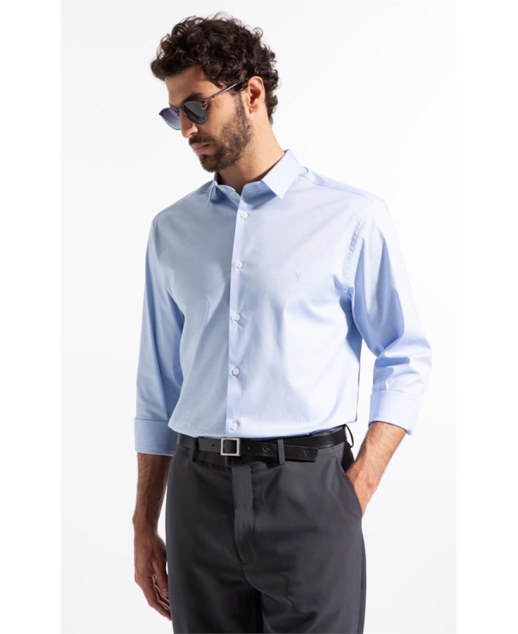 Camisa Pin Point Slim Shangai Azul Claro