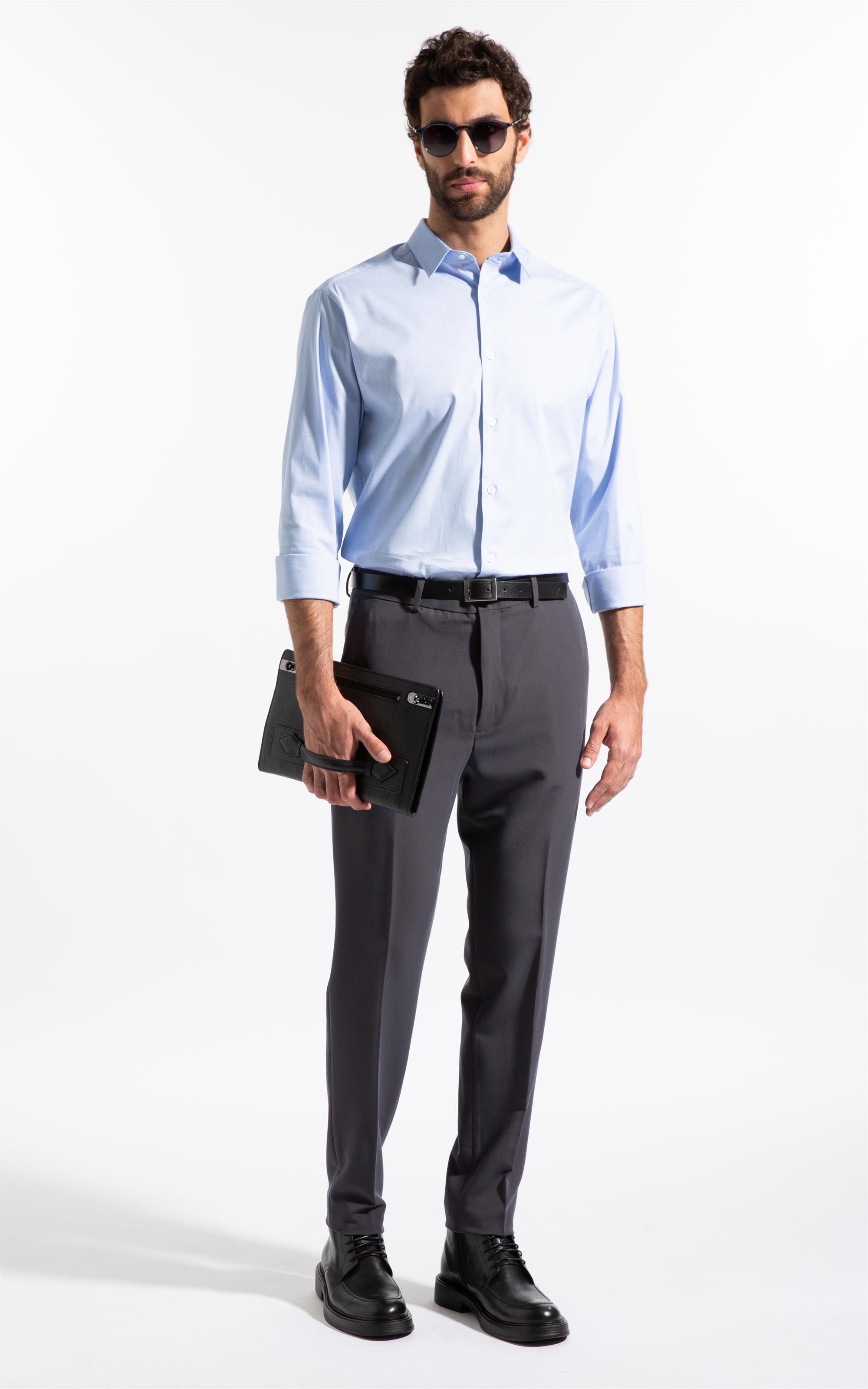 Camisa Pin Point Slim Shangai Azul Claro