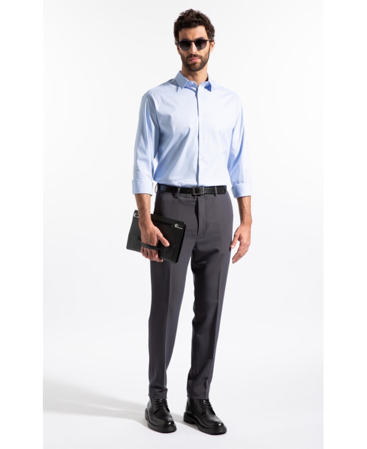 Camisa Pin Point Slim Shangai Azul Claro