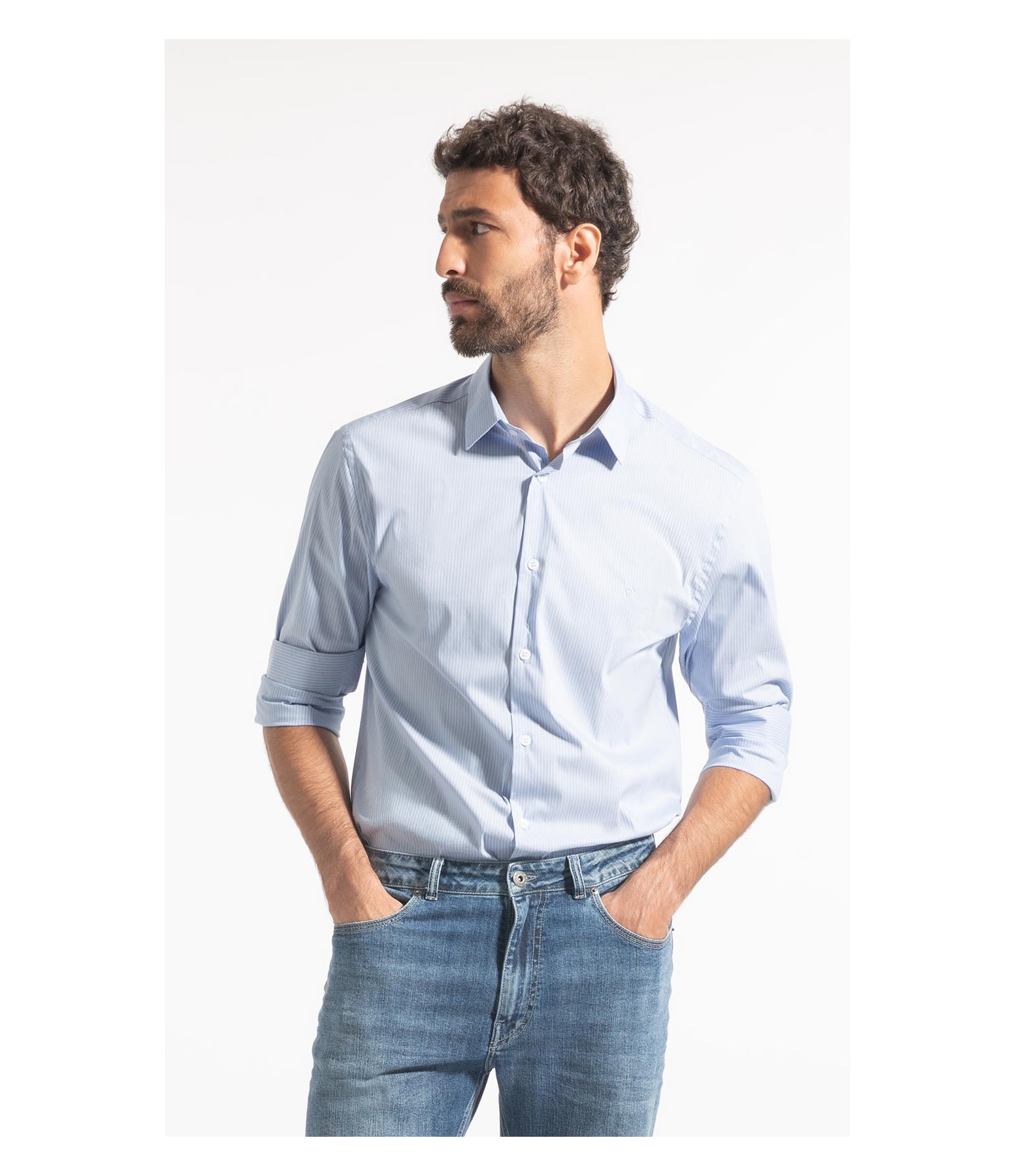 Camisa Slim Shangai Fusioned Azul Bic