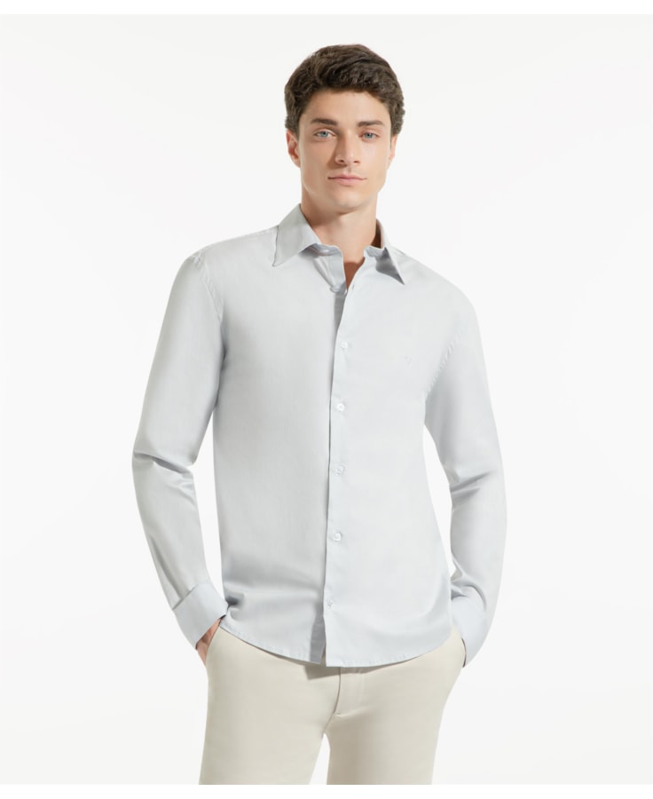 Camisa Stretch Slim Cinza Claro