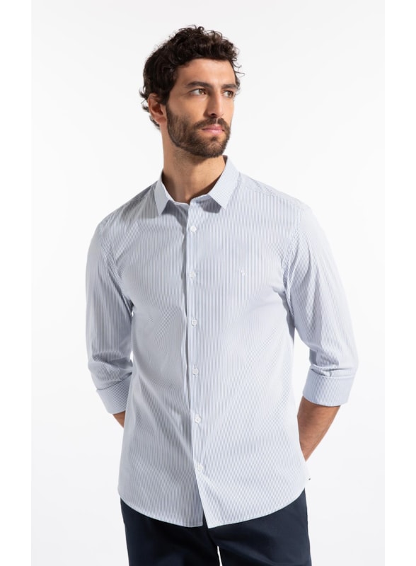 Camisa Tech Blend Copenhagem Slim Shangai Ml Azul Bic