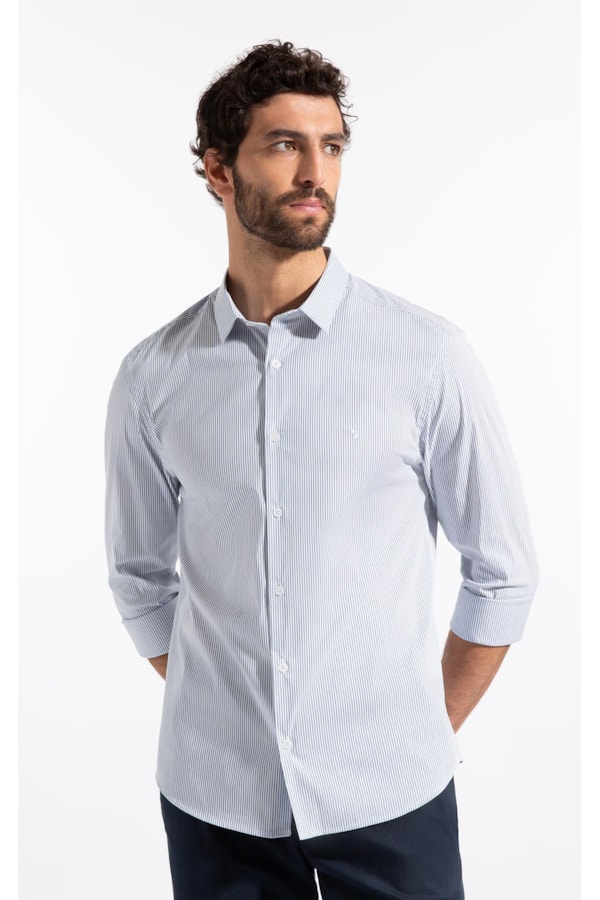 Camisa Tech Blend Copenhagem Slim Shangai Ml Azul Bic