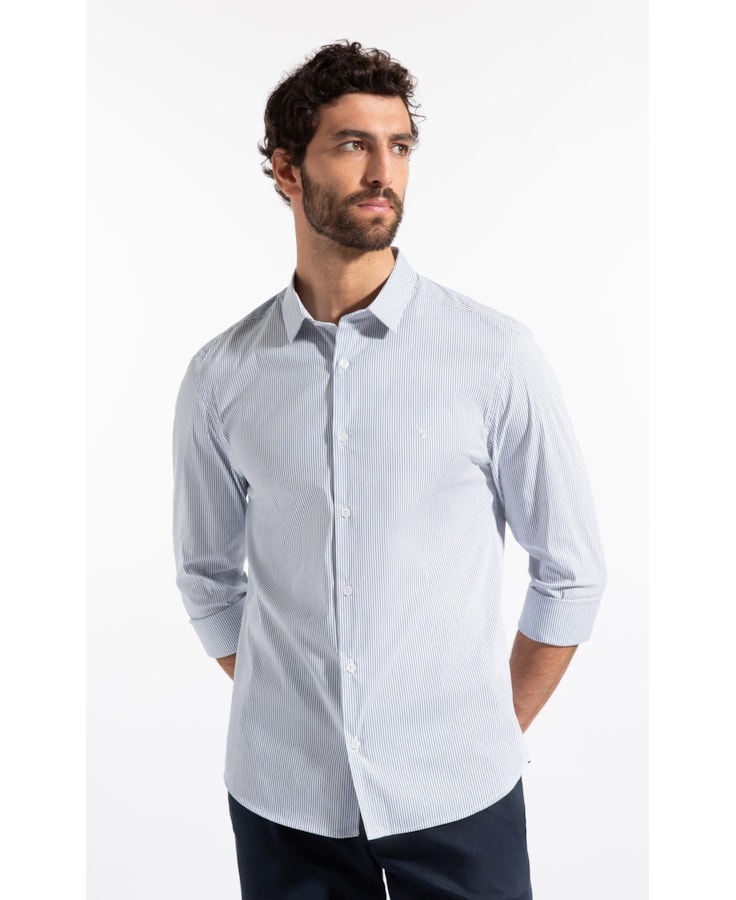 Camisa Tech Blend Copenhagem Slim Shangai Ml Azul Bic