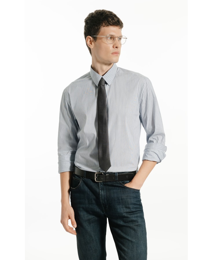 Camisa Tech Blend Ft Norway Strips Slim Irish m Azul Seco