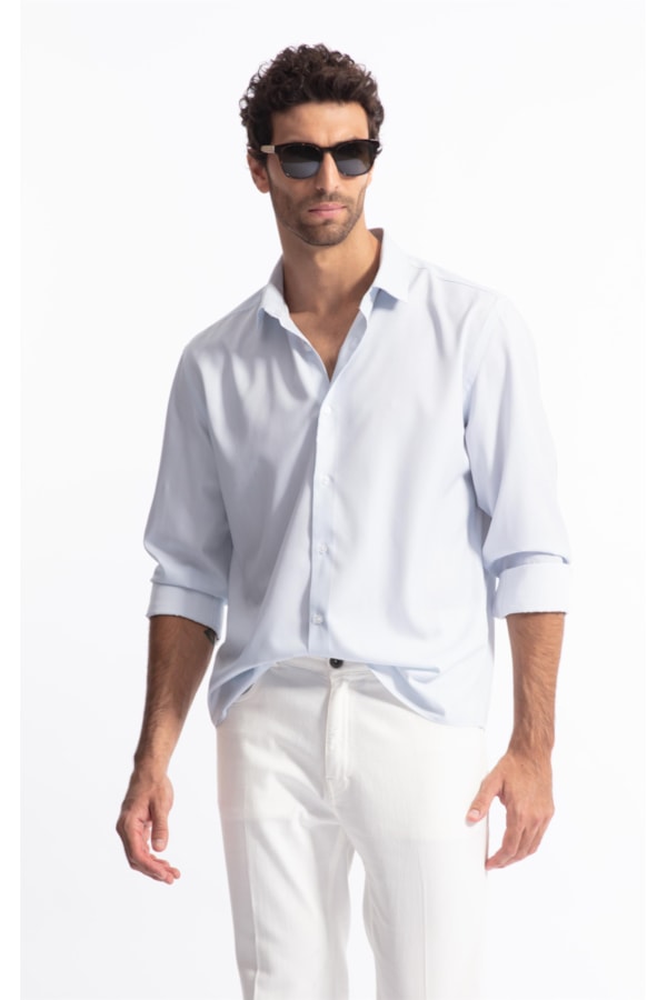 Camisa Tech Jersey Amarillo Slim Shangai Azul Claro                              