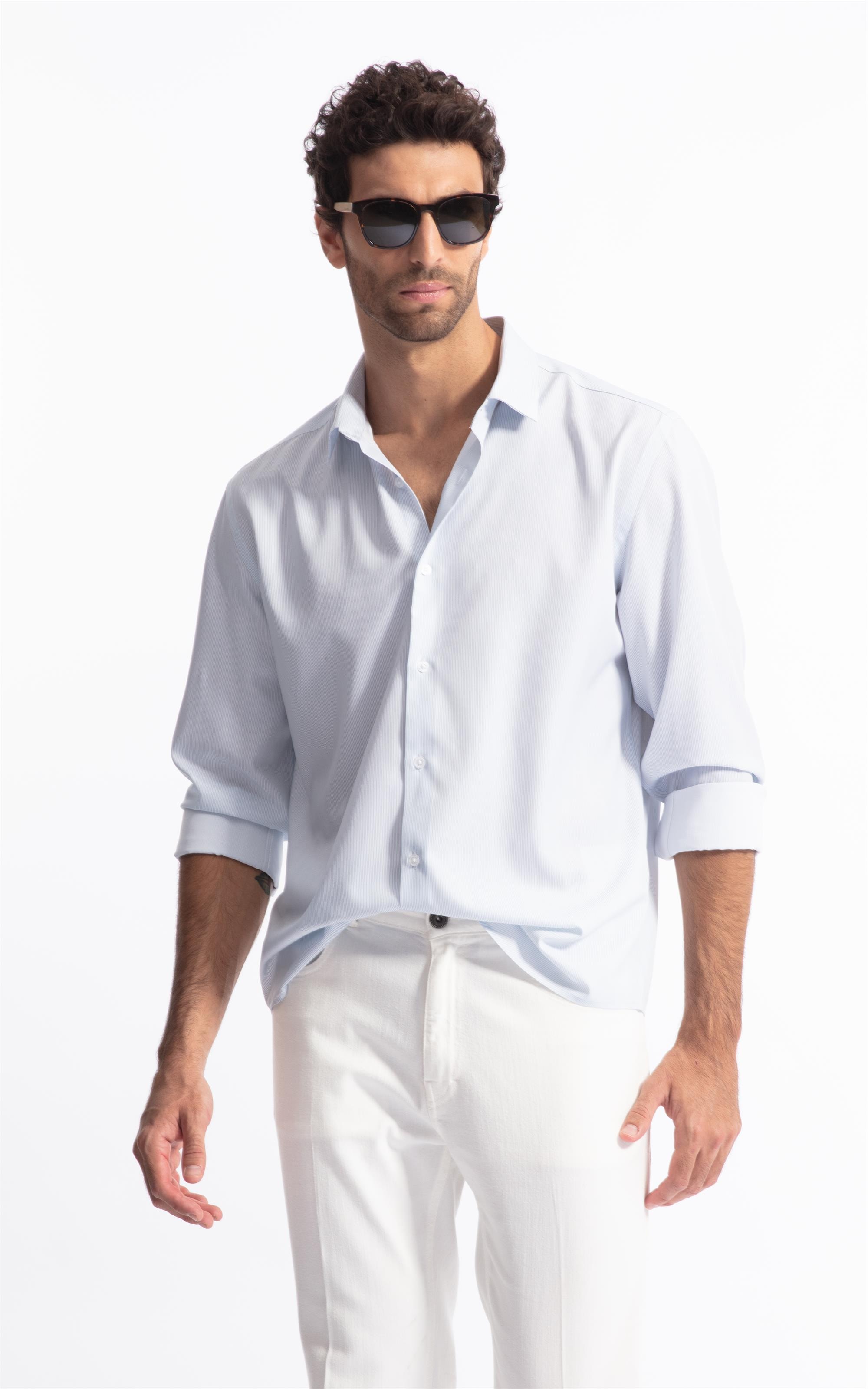 Camisa Tech Jersey Amarillo Slim Shangai Azul Claro                              