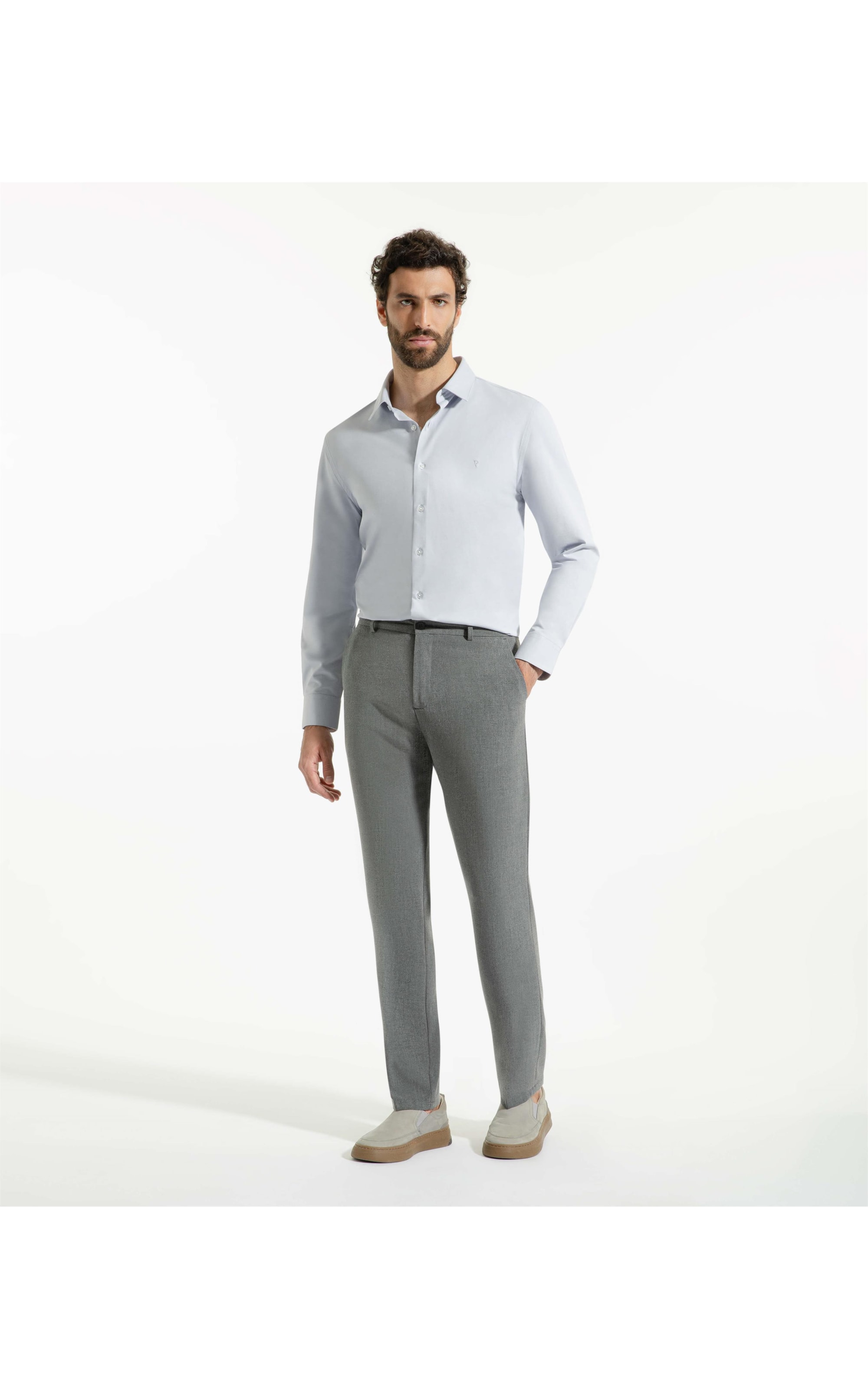 Camisa Tecno Knit Stretch Slim Azul Claro