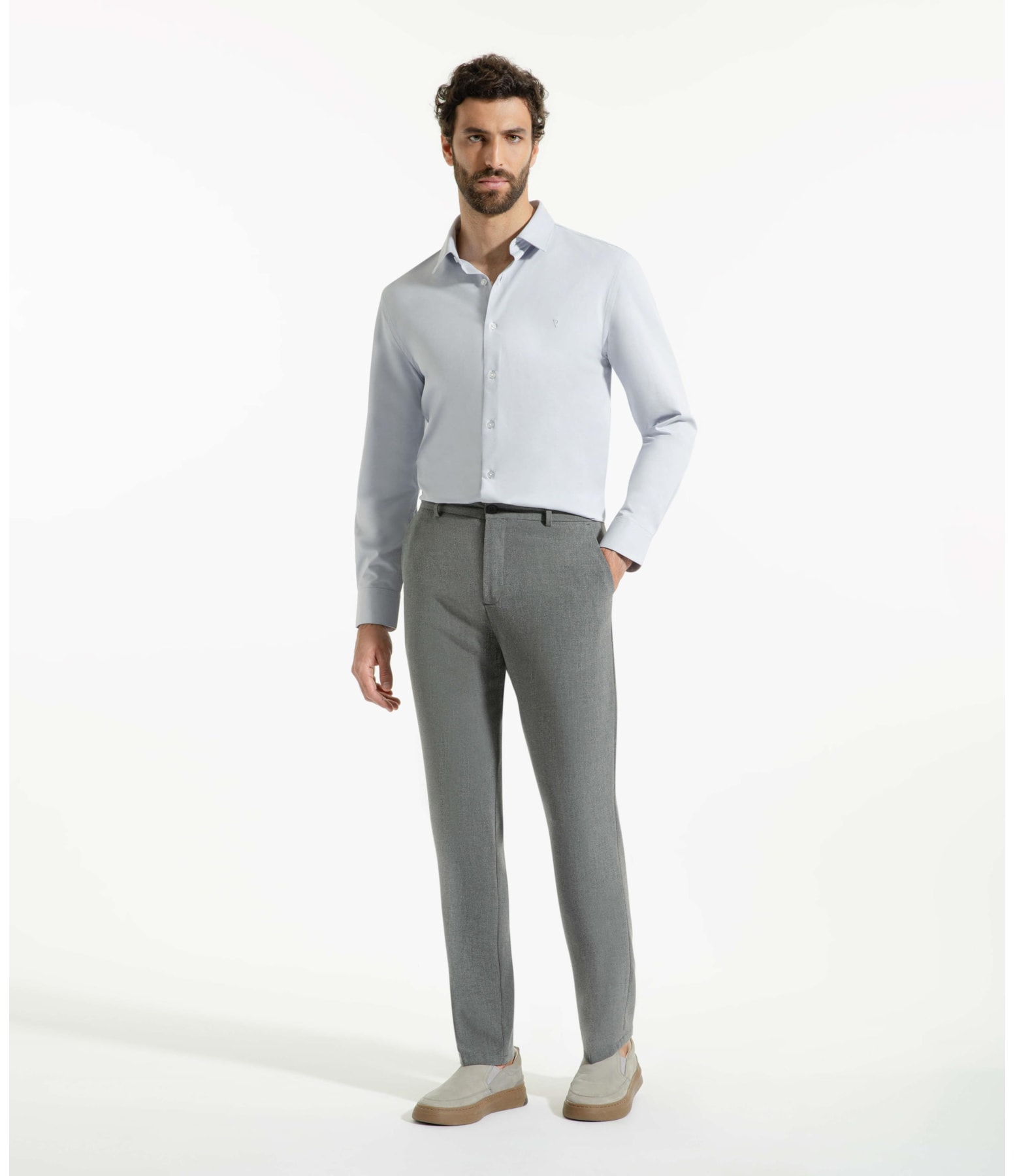 Camisa Tecno Knit Stretch Slim Azul Claro