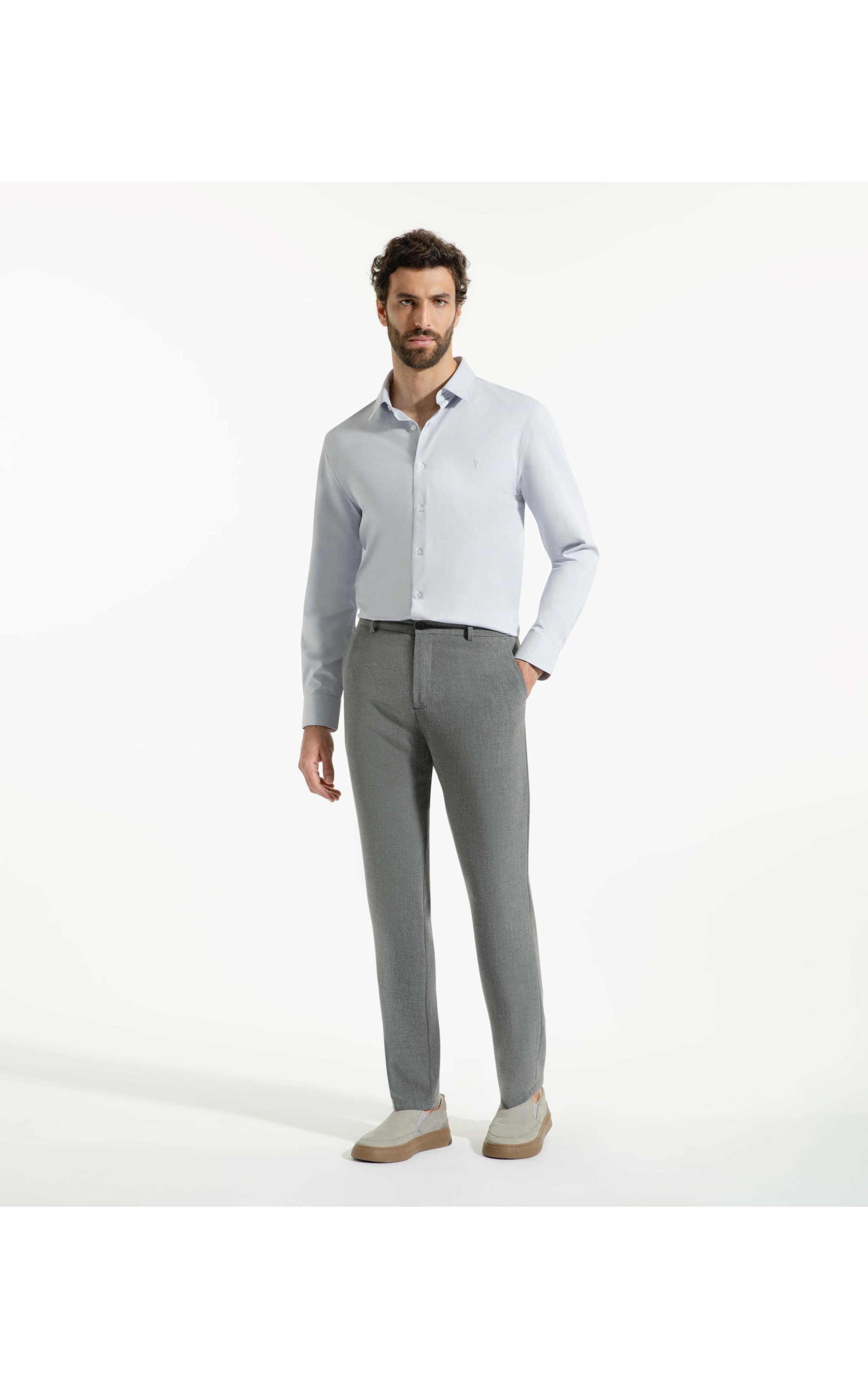 Camisa Tecno Knit Stretch Slim Azul Claro