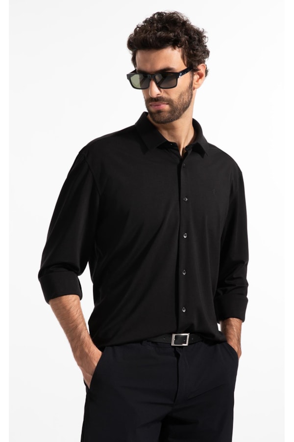 Camisa Visco Nylon Slim Fussioned Ml Preto