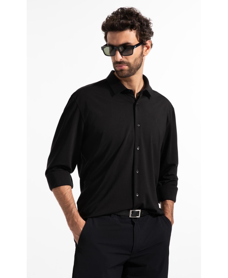 Camisa Visco Nylon Slim Fussioned Ml Preto