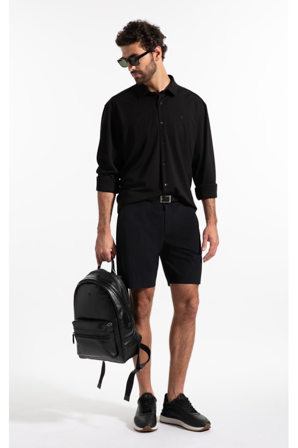 Camisa Visco Nylon Slim Fussioned Ml Preto