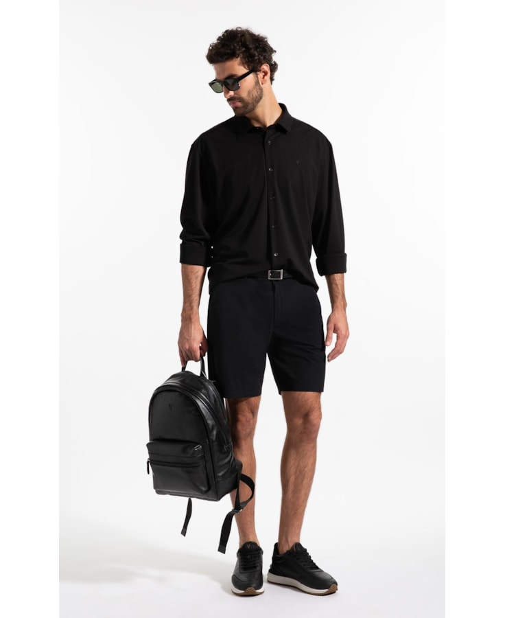 Camisa Visco Nylon Slim Fussioned Ml Preto