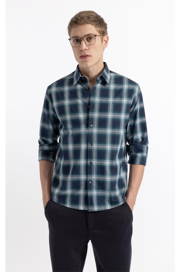 Camisa Wool Touch Renn Classic Irish Ml Petroleo