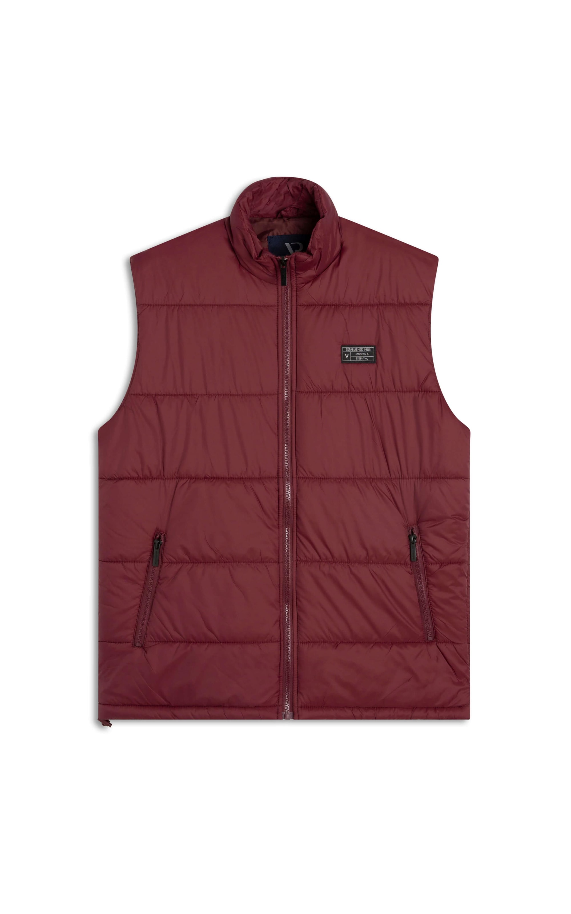 Colete Puffer Com Bolsos Laterais Bordeaux