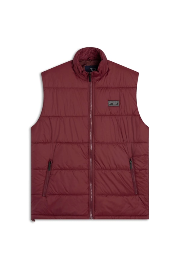 Colete Puffer Com Bolsos Laterais Bordeaux