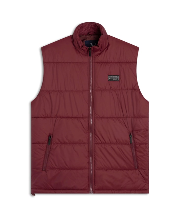Colete Puffer Com Bolsos Laterais Bordeaux