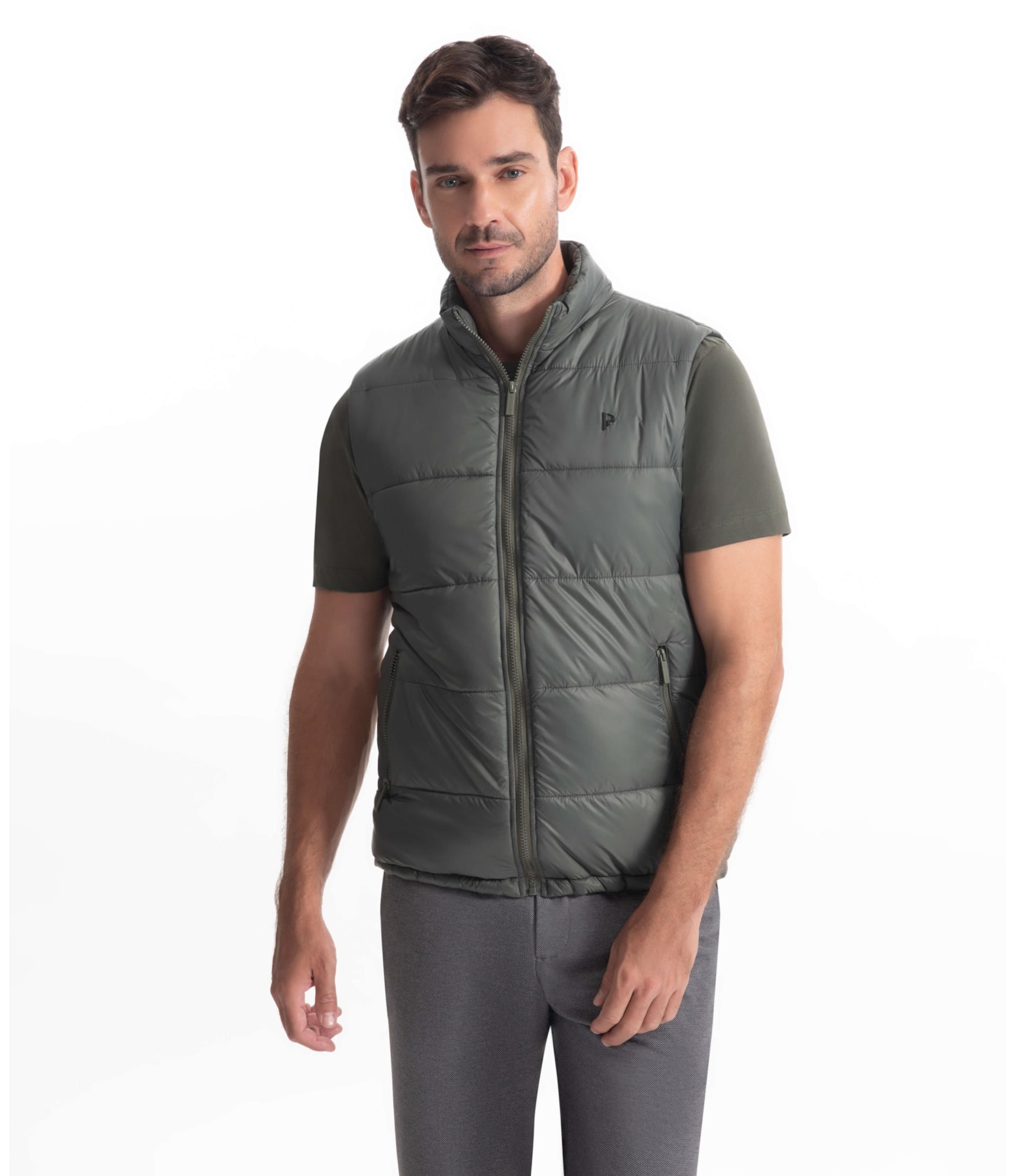 Colete Puffer Com Bolsos Laterais Musgo