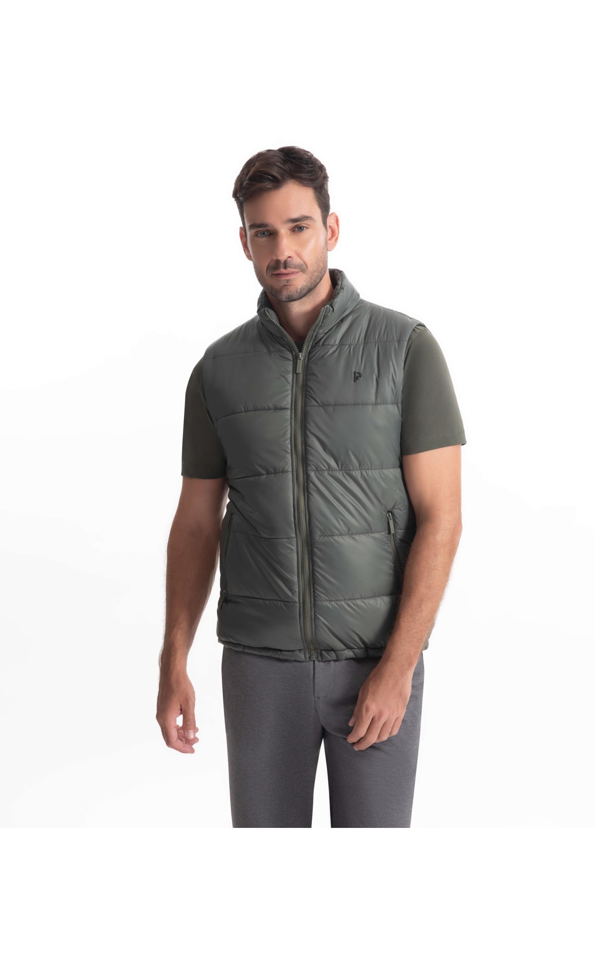 Colete Puffer Com Bolsos Laterais Musgo