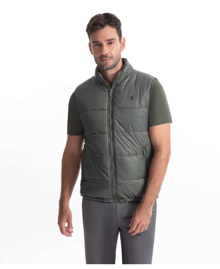 Colete Puffer Com Bolsos Laterais Musgo