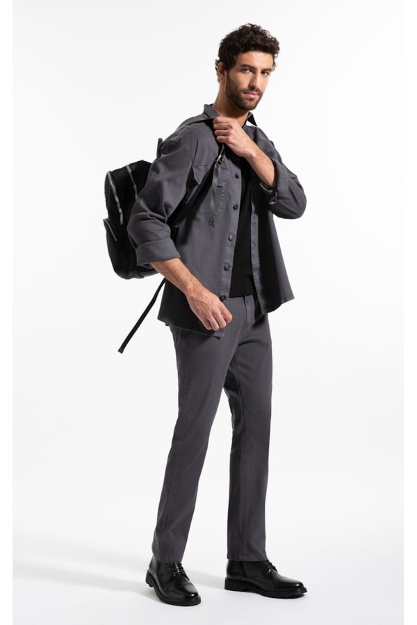 Color Rib Plus (Slim) 5 Pockets Cinza Medio