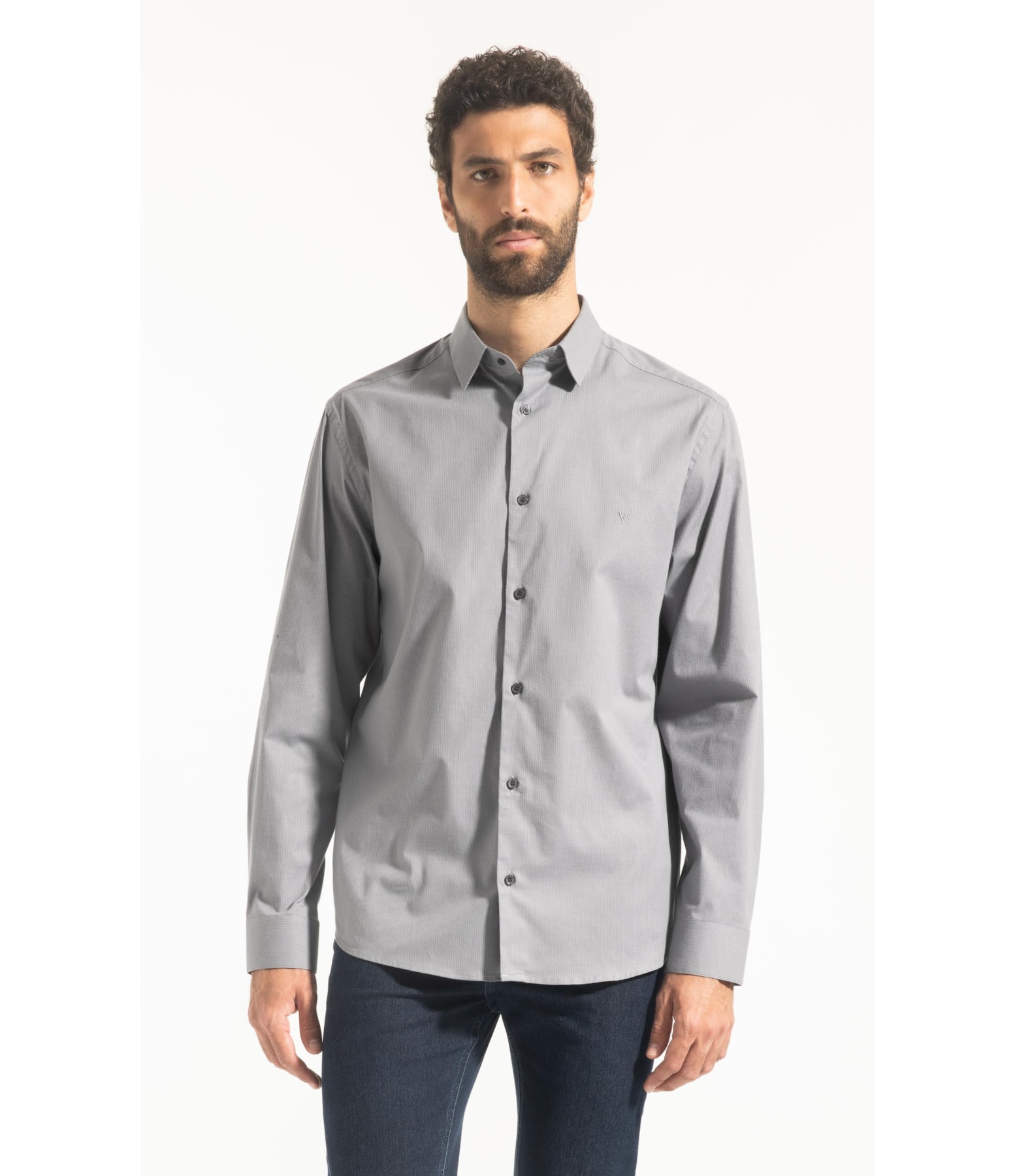 Cotton Ly Pistoia Slim Shangai Ml Cinza Medio Listra