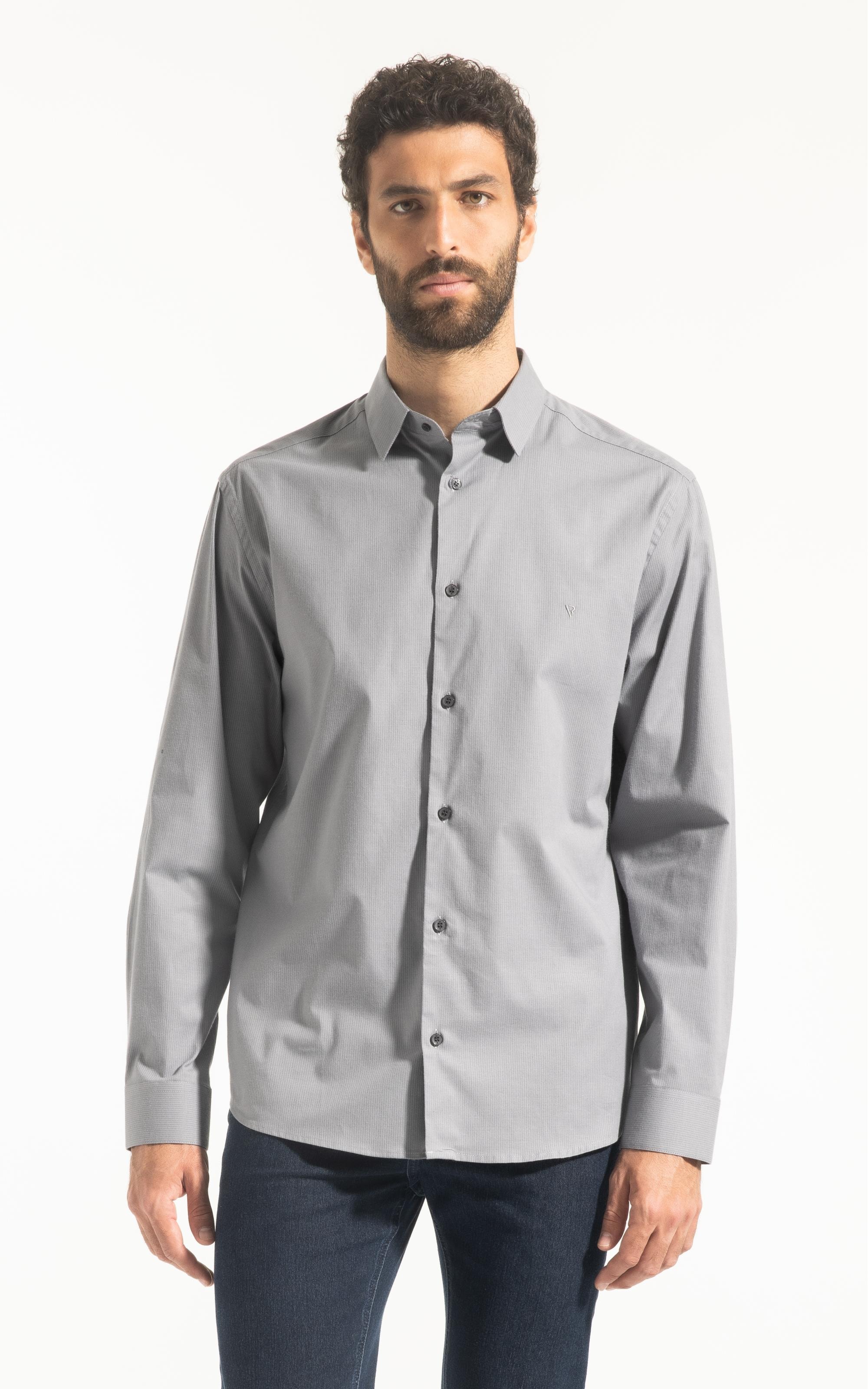 Cotton Ly Pistoia Slim Shangai Ml Cinza Medio Listra